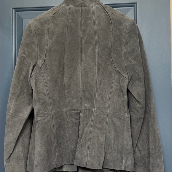 Carlos Falchi Y2K Gray Genuine Leather Suede Tie Front Jacket Laser Cut Size M - Picture 3 of 8